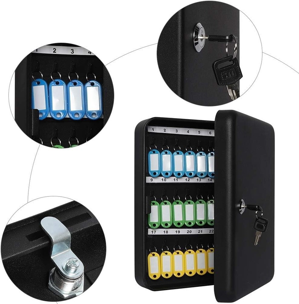 48 Key Hooks & Tags Key Labels Key Lock Box Wall Mount Security Key Storage Box