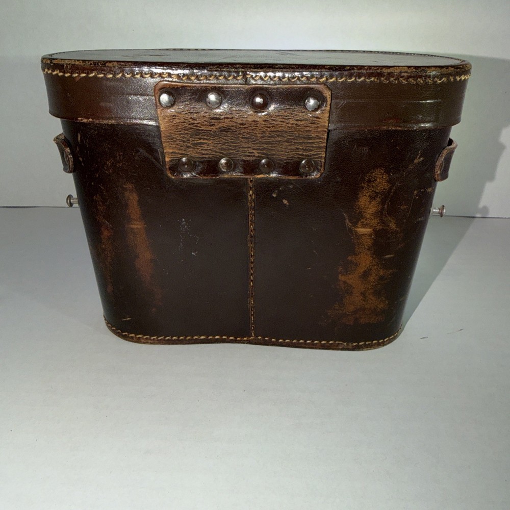 Vintage Brown Leather Binocular Case, CASE ONLY Red Felt lined, no strap.