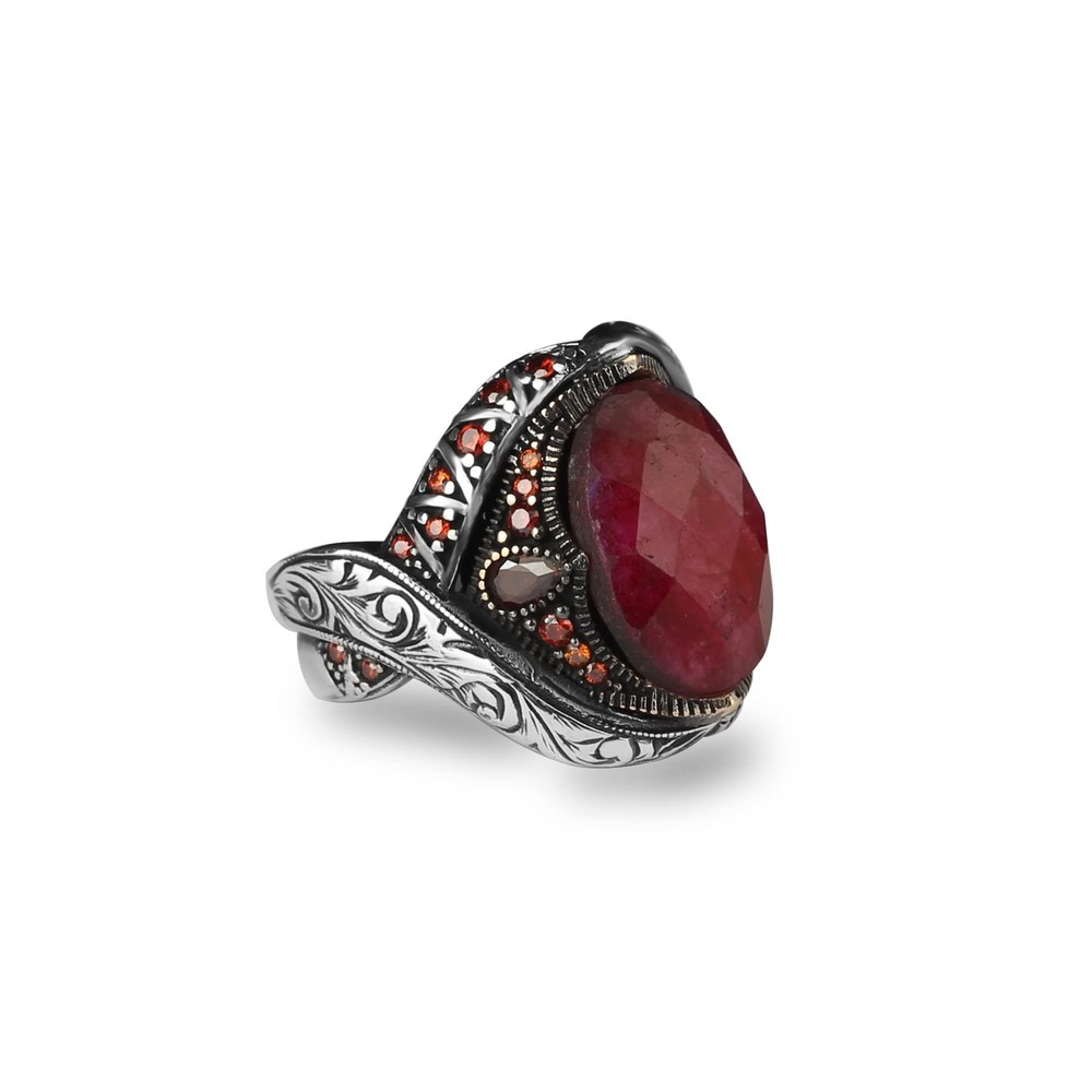 Ruby Stone Men Silver Ring, 925 Sterling Silver Ruby Gemstone Ring, Handmade