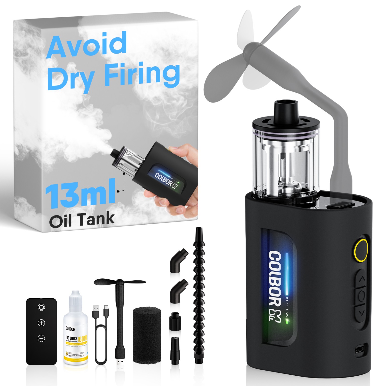 COLBOR CF3 Fog Machine 30W Mini Handheld Smoke Machine With 60° Tilt-Protection