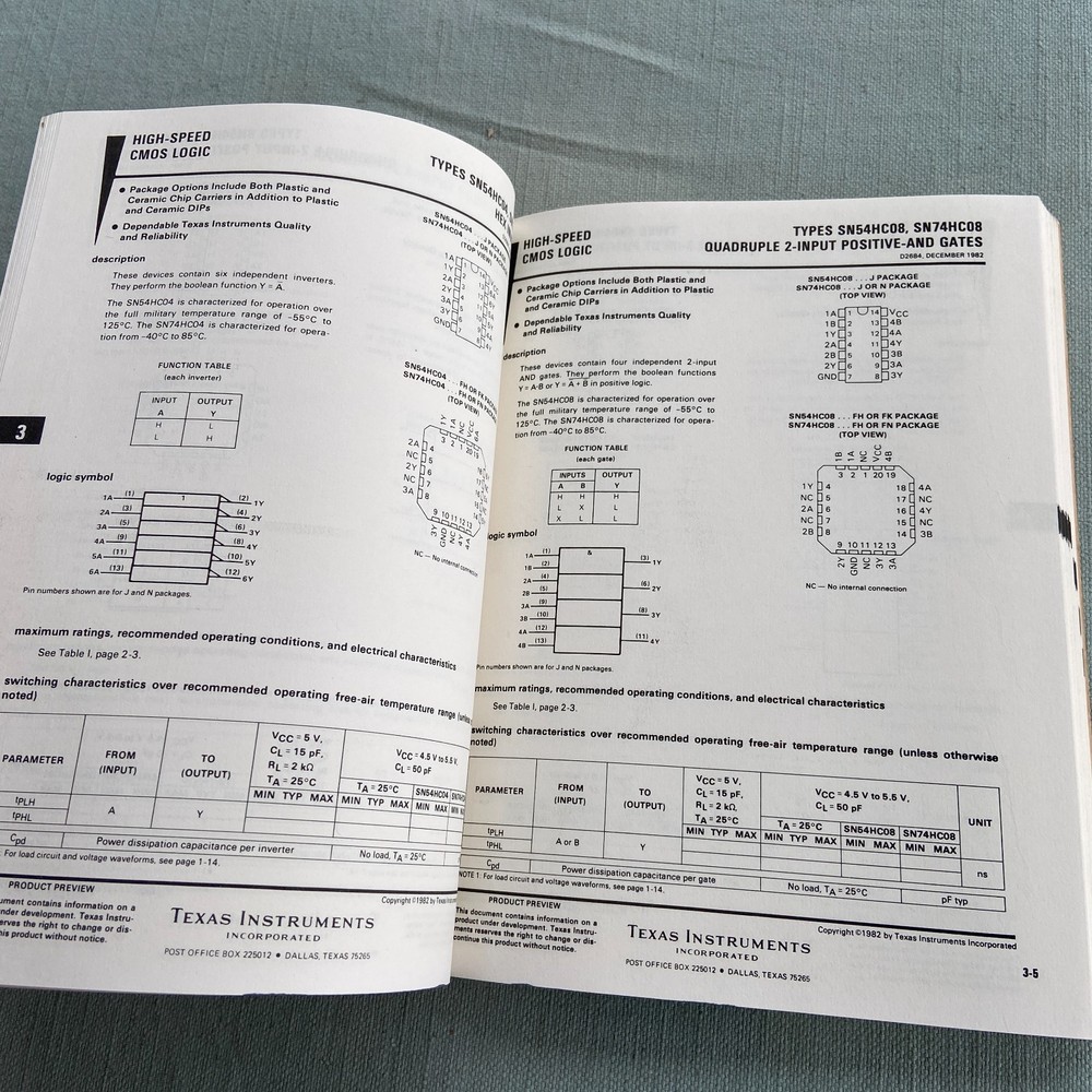 Book Texas Instruments 1983 Silicon-gate Complementary MOS CMOS High Speed TI Lo