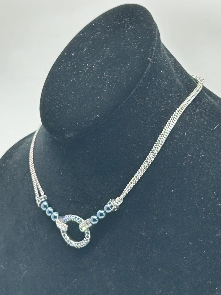GIVENCHY Pave' Rhinestone Silver Tone & Pearl Statement Necklace