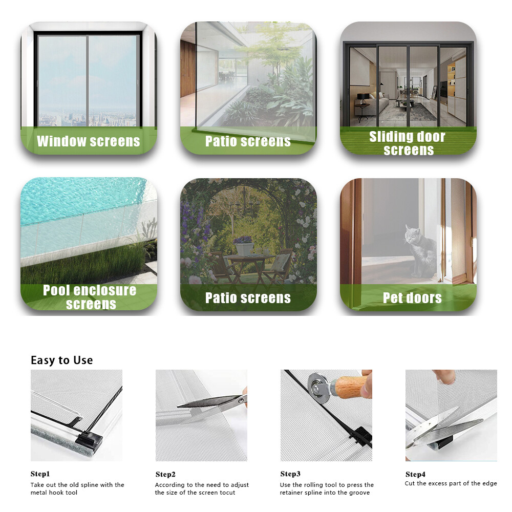 Doors Windows Screen Replacement PVC / nylon Screen Mesh Roll Cuttable DIY