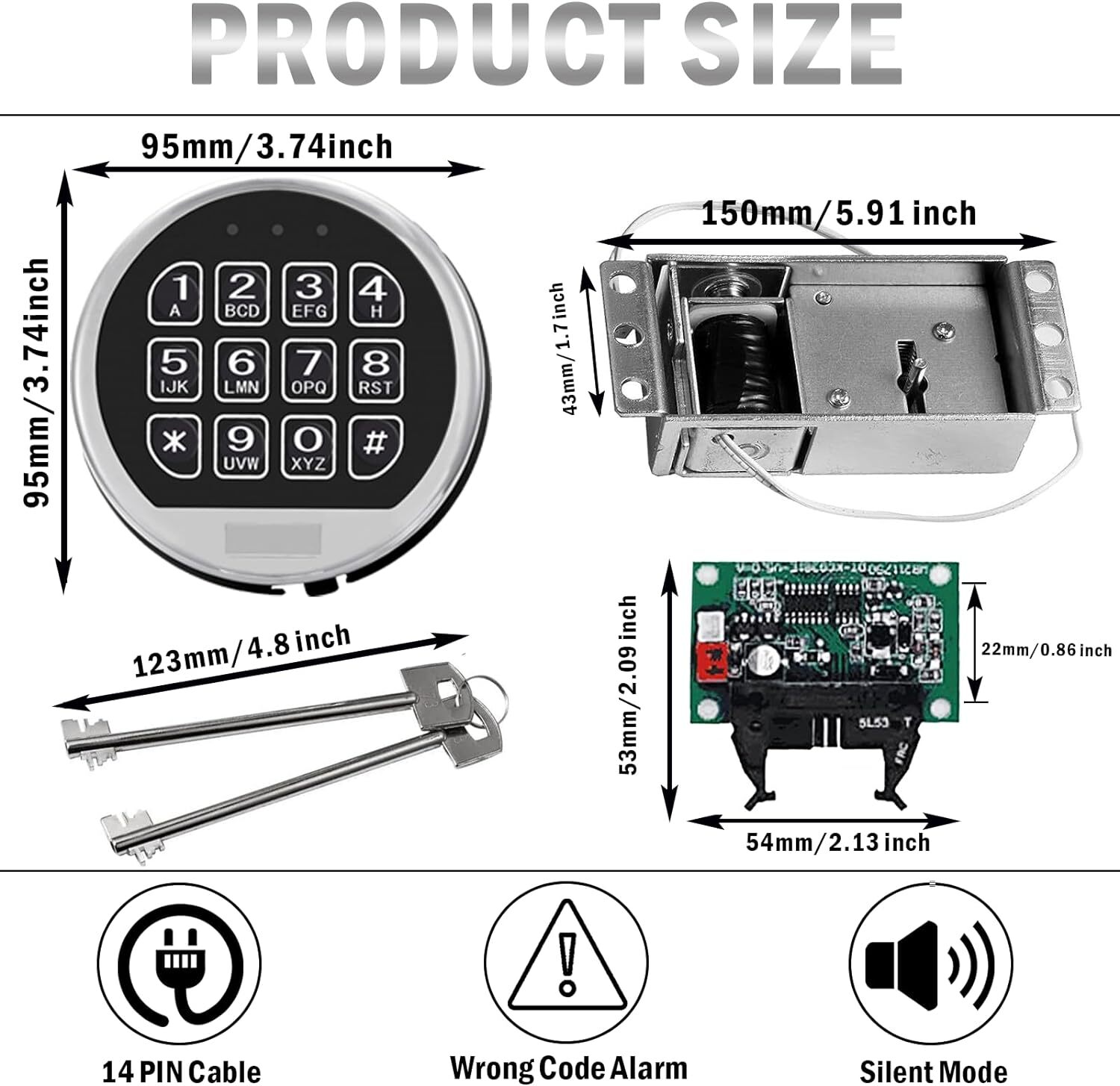 Gun Safe Lock Replacement Solenoid Lock Chrome Digital Keypad 2 Master Key