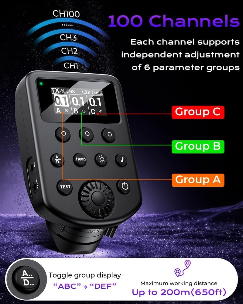 Wireless Flash Trigger for Cameras, 2.4GHz Remote Controller, OLED Display