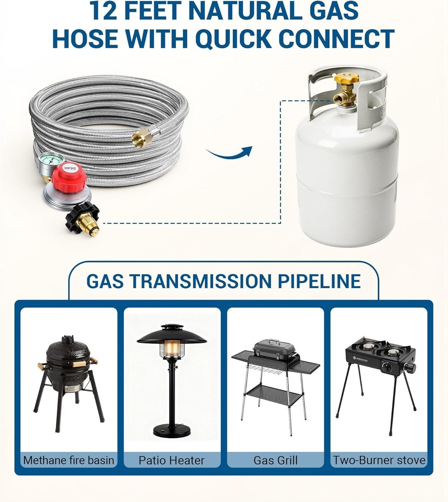 12FT High Pressure Adjustable Propane Gas Regulator Hose Indicator, Stainless