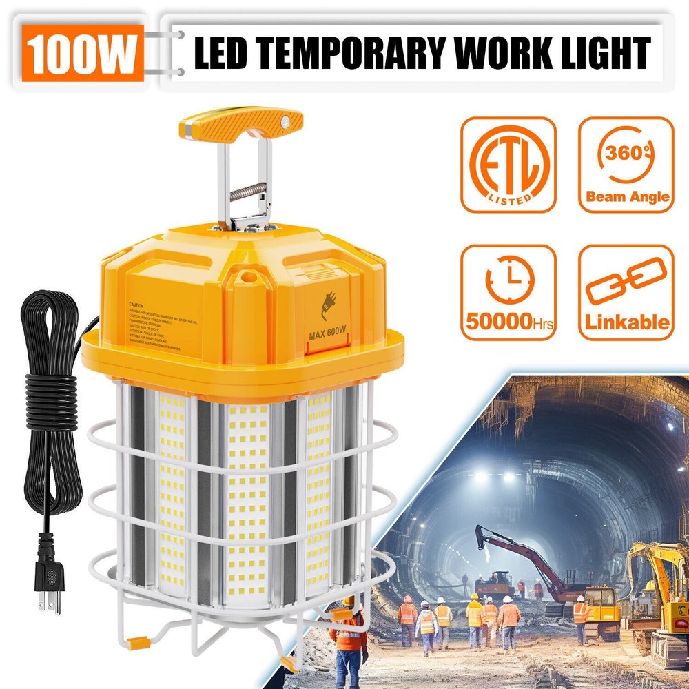 100W Linkable LED Temporary Work Light Construction Hanging Jobsite Light 5000K