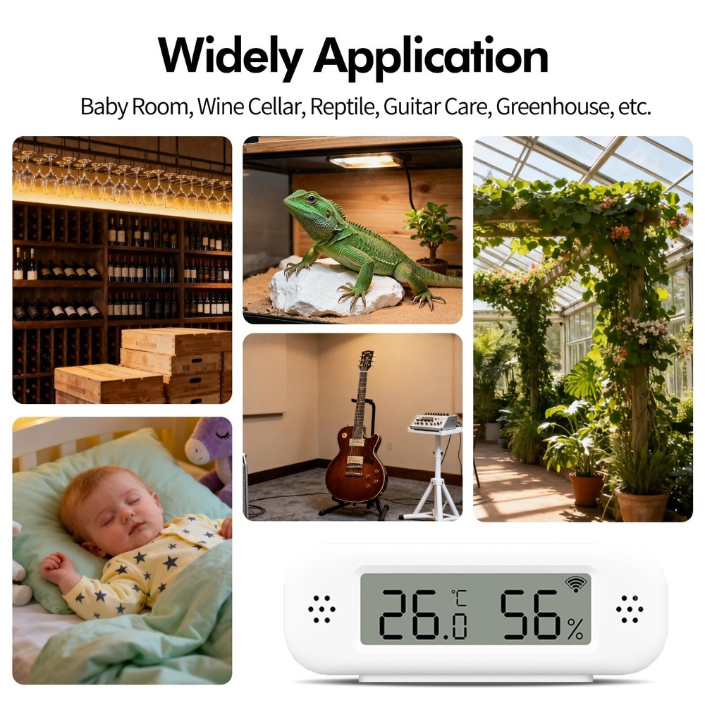 eMylo WiFi Thermometer Hygrometer Sensor, Smart Wireless Indoor White
