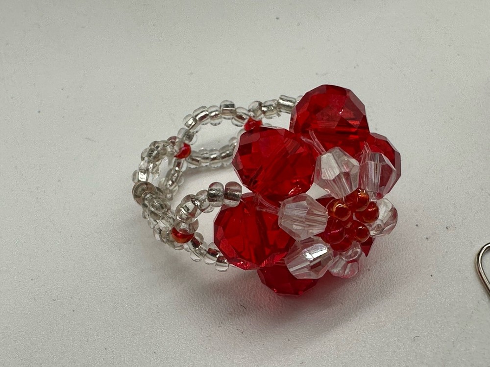 Handcrafted Red Beaded Earrings & Ring