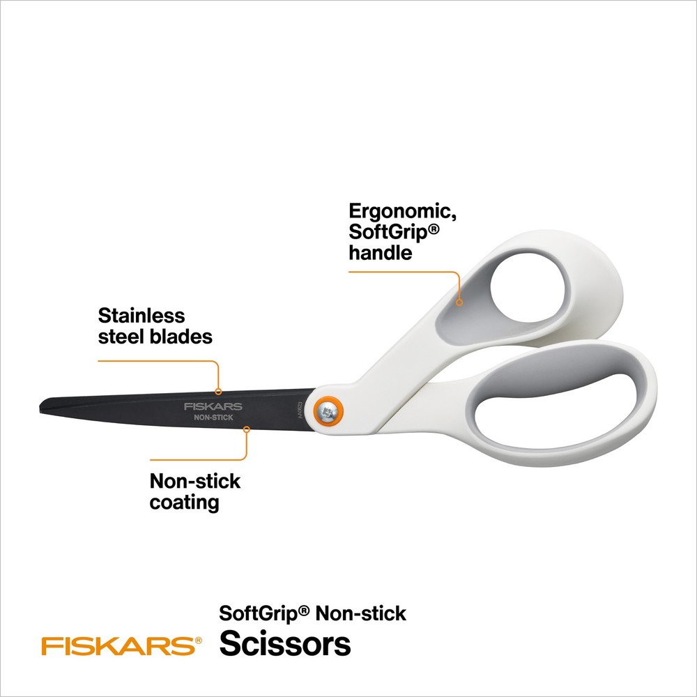 8" Non-Stick Titanium Scissors W/ Softgrip Orange & Grey
