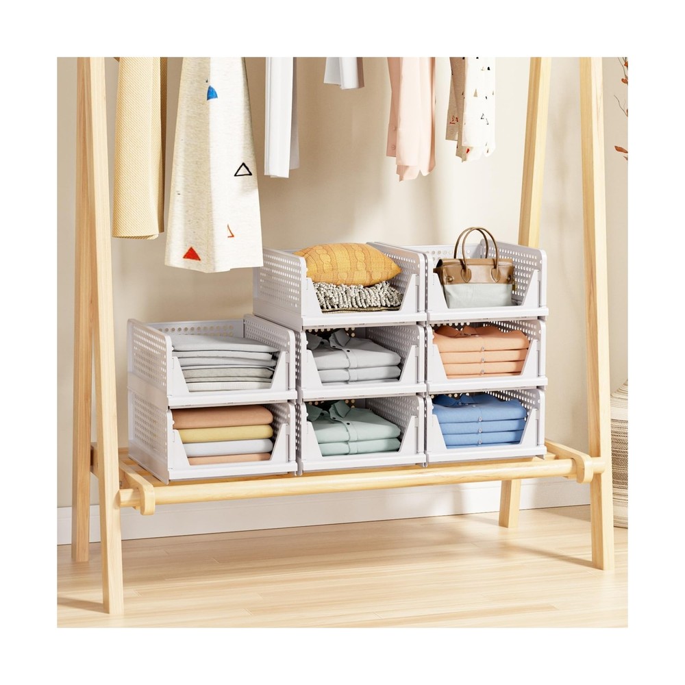 5 Pack Stackable Closet Storage Basket - Stackable Storage Bins, Multifunctio...