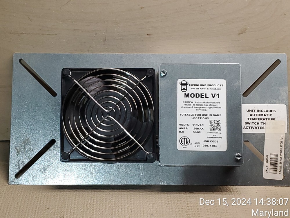 Tjernlund Model V1 Crawl Space Ventilator 110 CFM