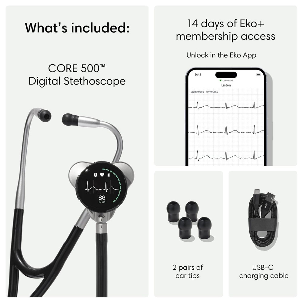 CORE 500™ Digital Stethoscope — 40X Amplification, Active Noise Cancellation, 3-