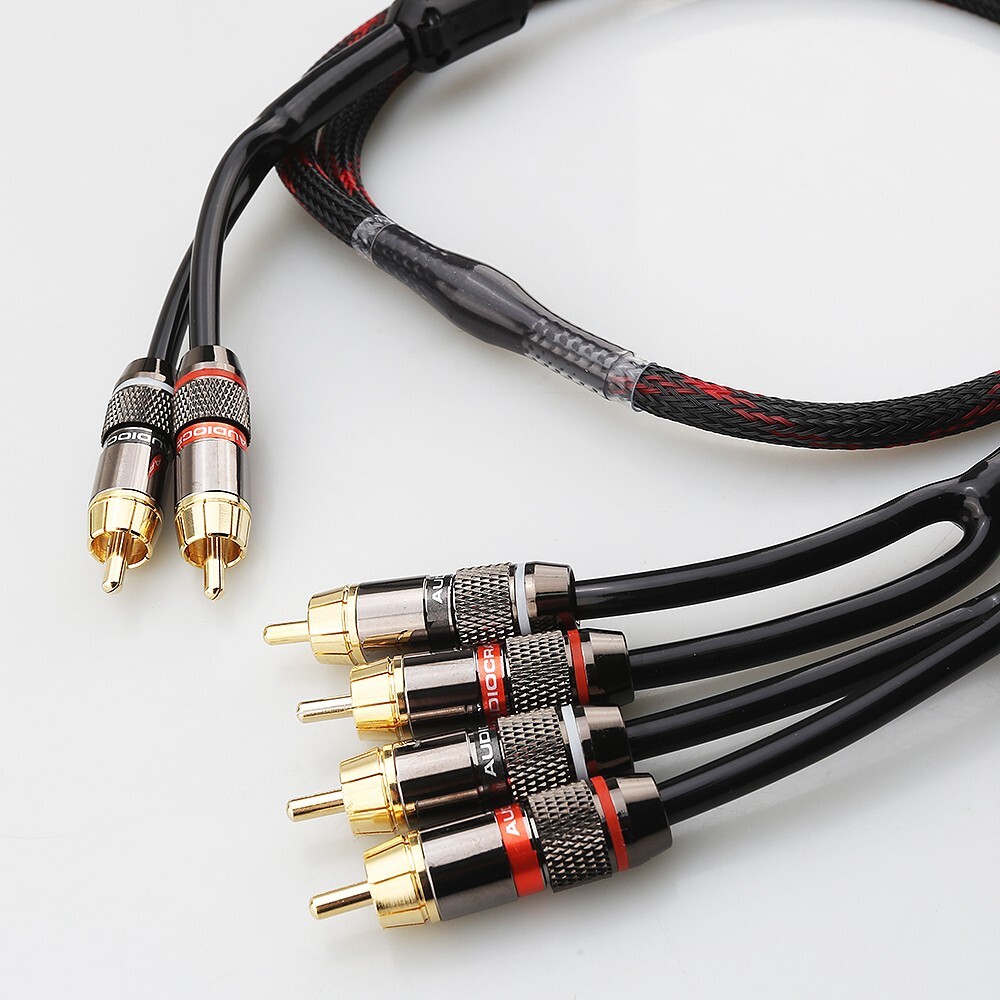 Hifi Extension Cable Gold Plated RCA Plug Splitter 2 Male to 4 Male RCA Adapter