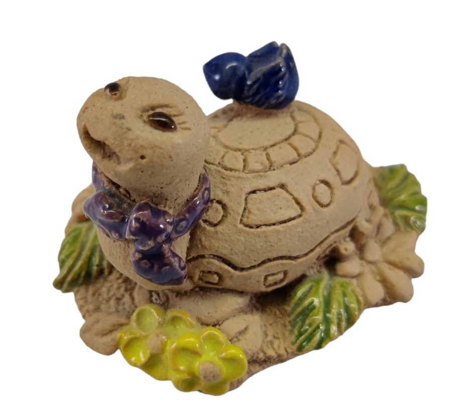 Miniature Clay Smiling Turtle Figurine Partially Glazed