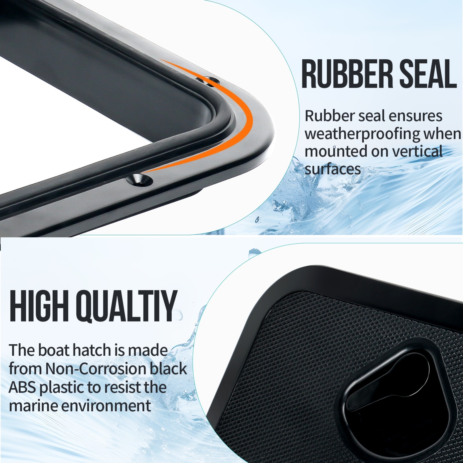 Black Boat Boat Hatch Cover Marine ABS Boat Deck Hatch Lid 15 in With Handle