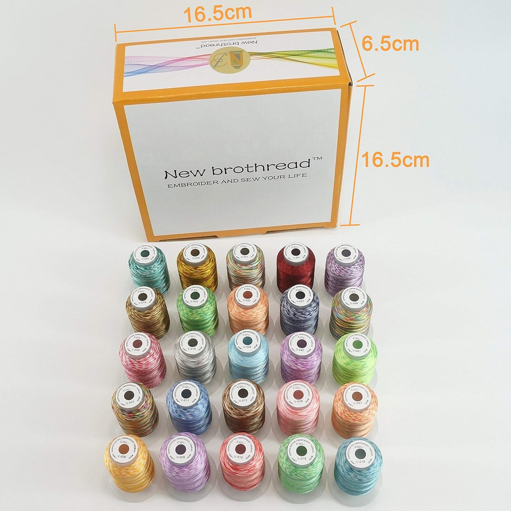 New Brothread 25 Colors Variegated Polyester Embroidery Machine Thread Kit 500M
