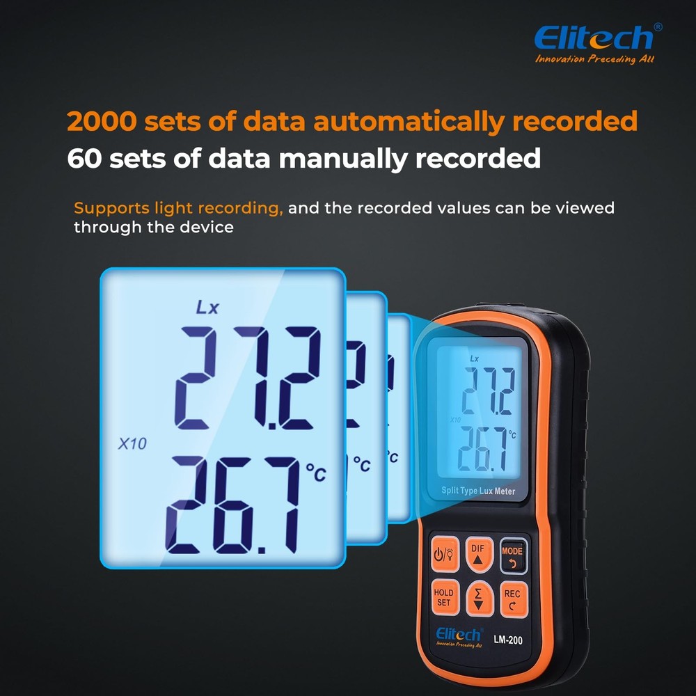 LM200 Digital Light Meter Handheld Illuminance Meter 200,000 Lux Range Temp