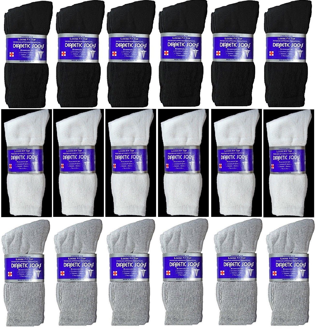 12 Pairs Men's Circulatory Diabetic Crew Socks Health Cotton 9-11 10-13 13-15