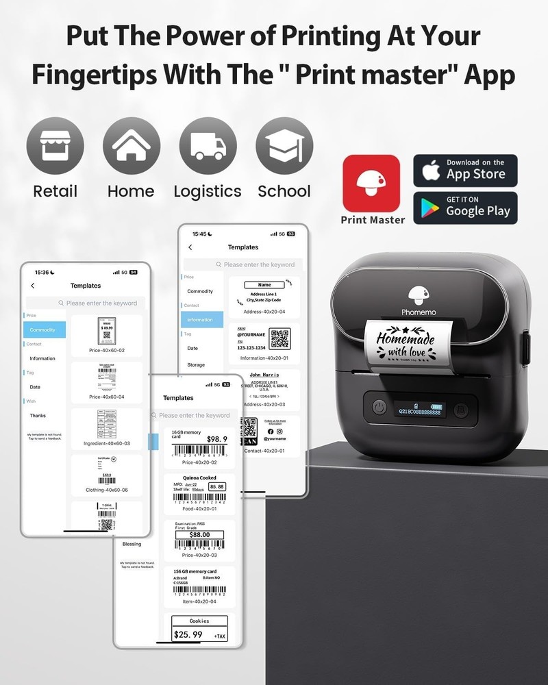 3 Inch Thermal Printer with Bluetooth Connectivity for Labeling Projects