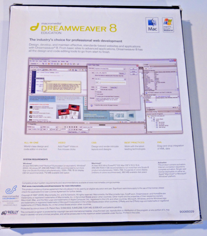 Macromedia Dreamweaver 8 * EDUCATION Version * CD-ROM Win XP/Mac - Used in Box