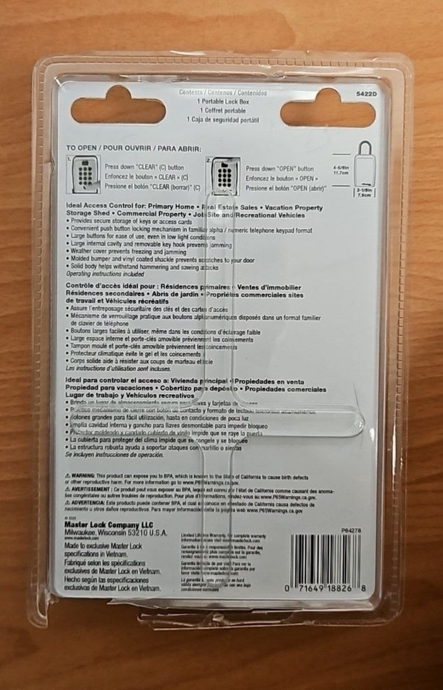 Master Lock Push Button lock box 5422D BRAND NEW