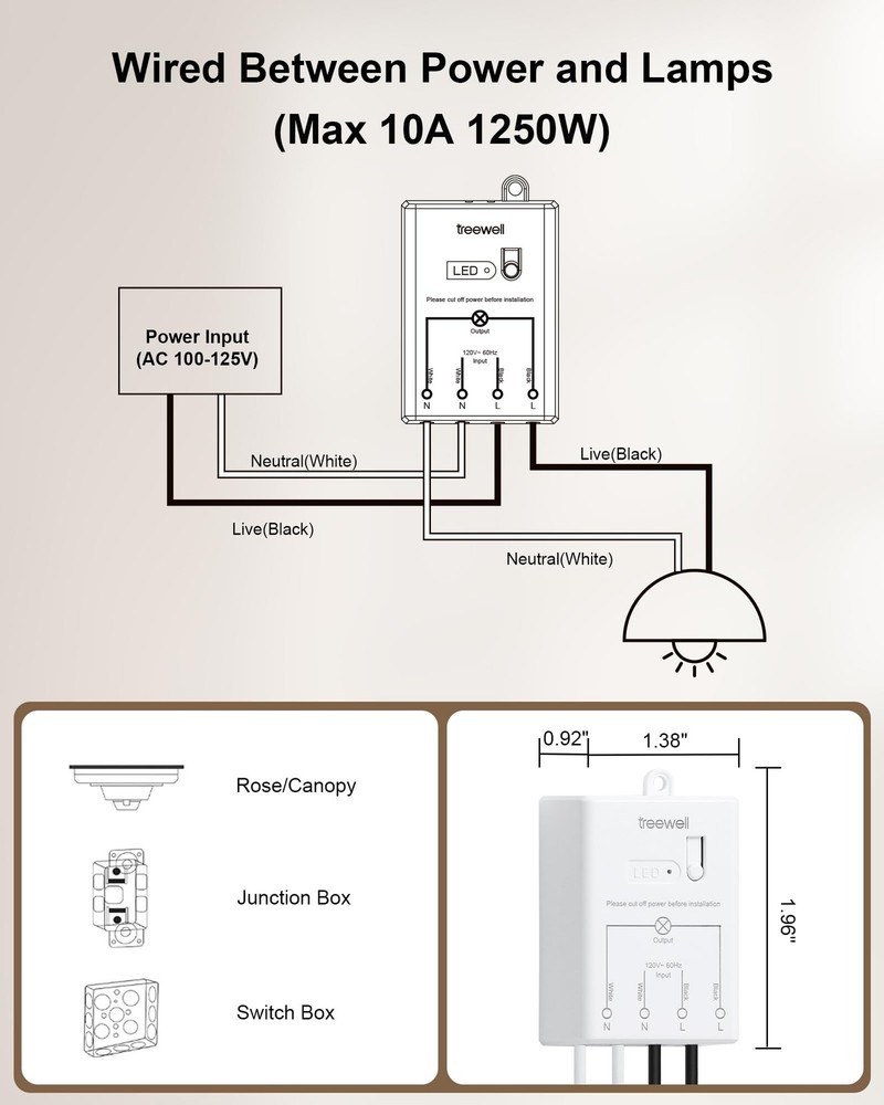 TREEWELL Wireless Light Switch and Receiver Kit, Decorator Rocker Wall...
