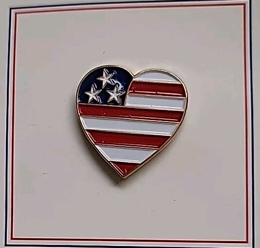American Flag Heart-Shaped LAPEL PIN ~ Tie Tack ~ Hat Vest Badge Pinback