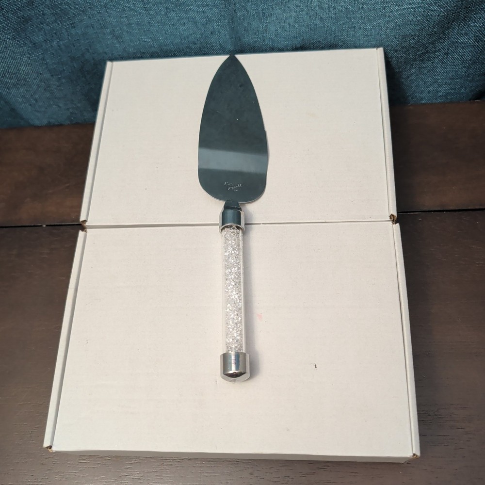 Mr & Mrs Wedding Cake Server Knife Set | Crystal Filled Bling Handle Stainless