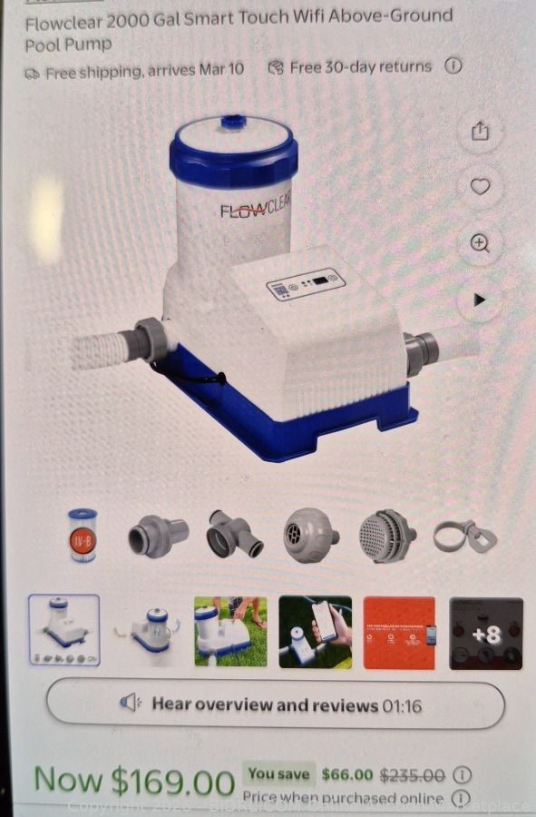 Flowclear 2000 Gph Smart Touch Wifi Above-Ground Pool Pump Filter 12000 Gal Pool