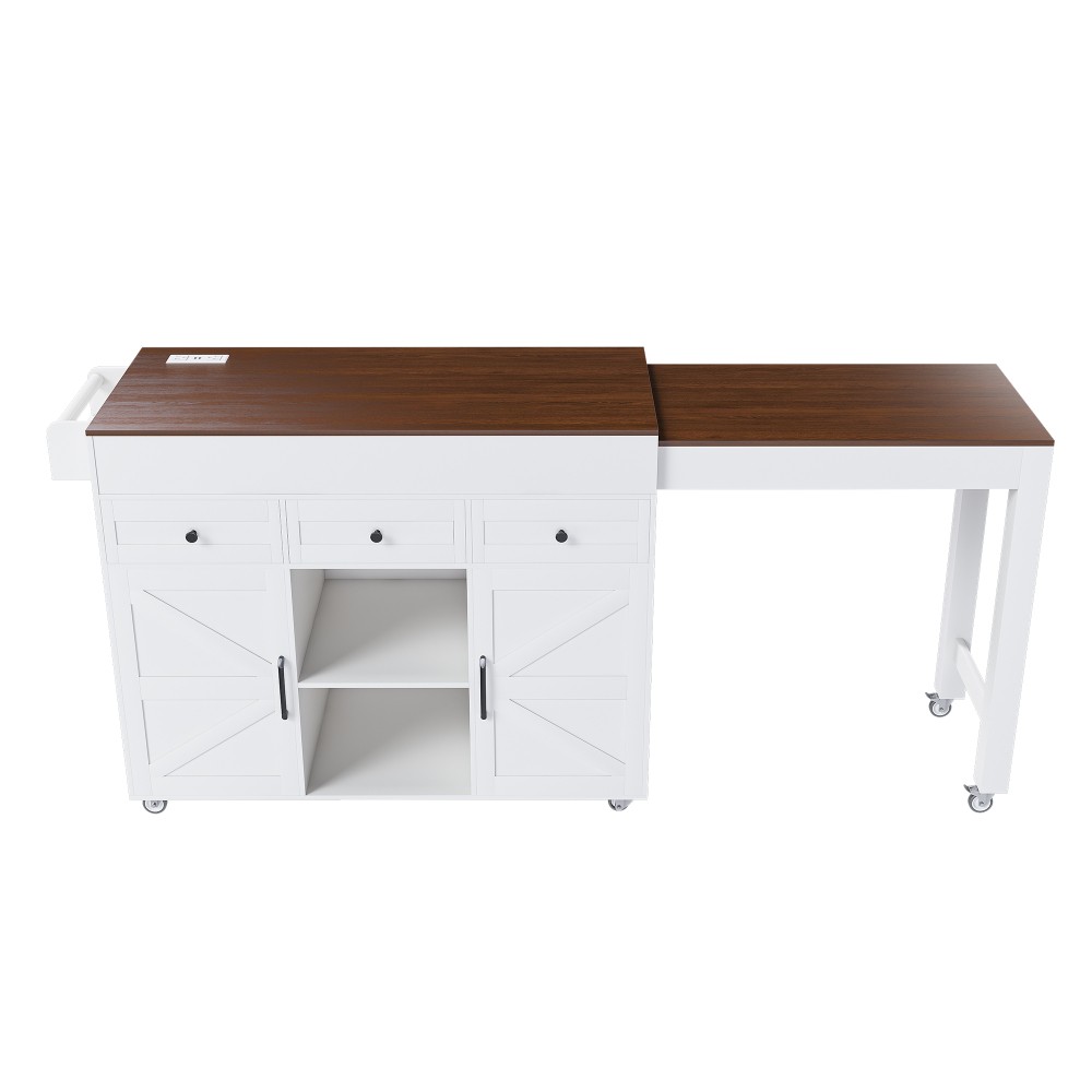 74.8 in Kitchen Island with Extendable Dining Table Marble Veneer Top