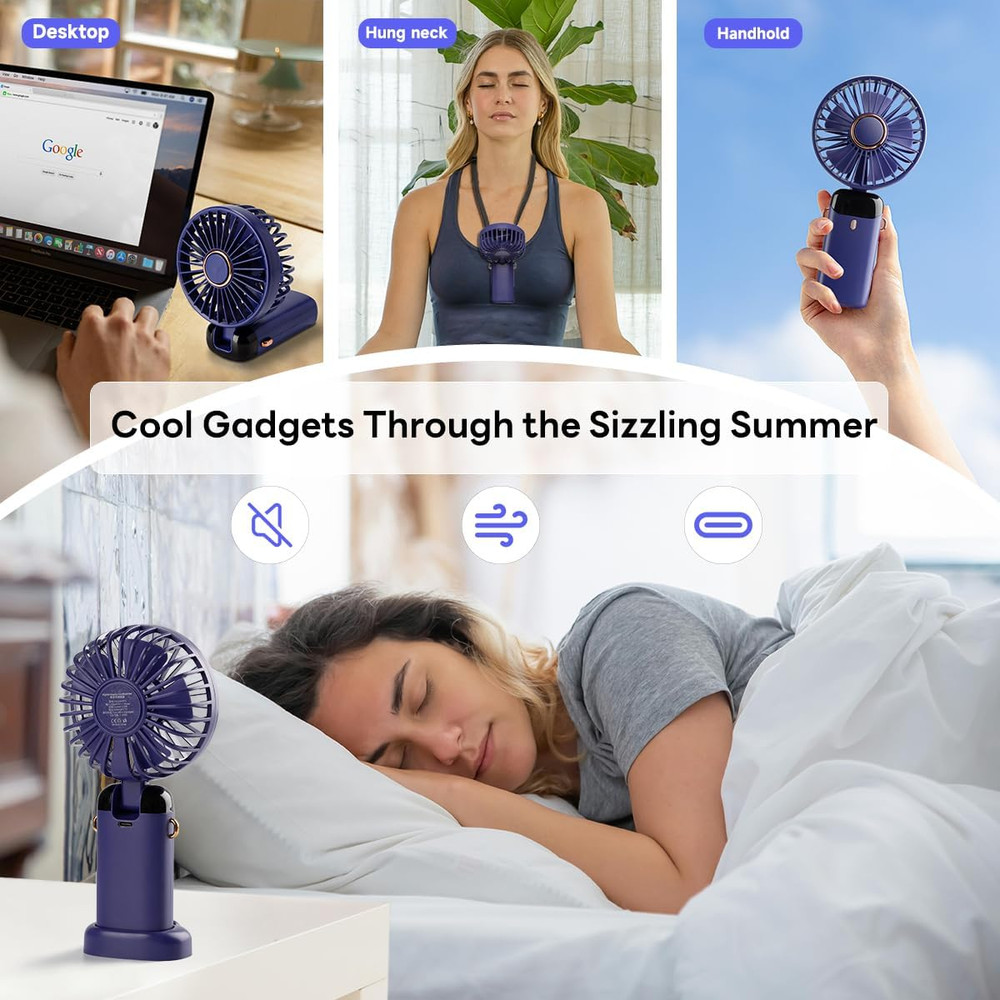 Mini Handheld Fan - 4000Mah Type-C Rechargeable, 5 Speed Adjustable, 90°