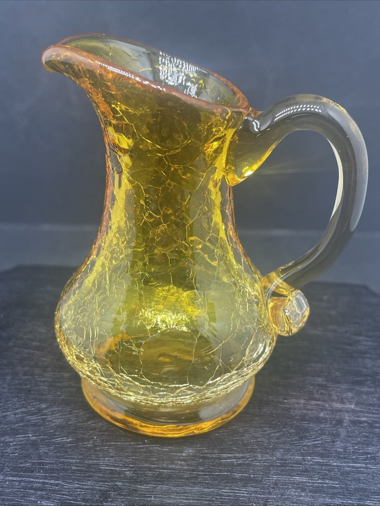 Crackle Golden Amber Pitcher 3.5”