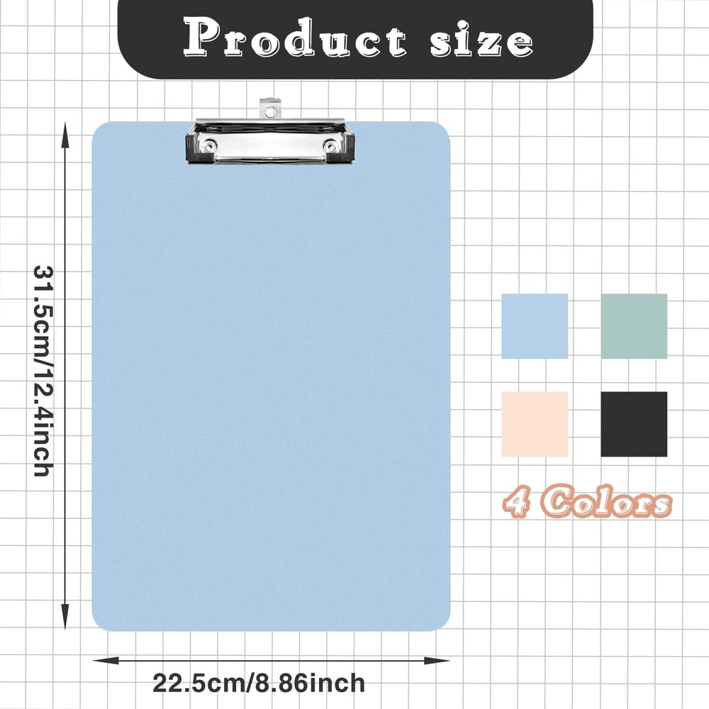 4 Pack Plastic Clipboards Multiple Colors Clip Boards Mixed - Black
