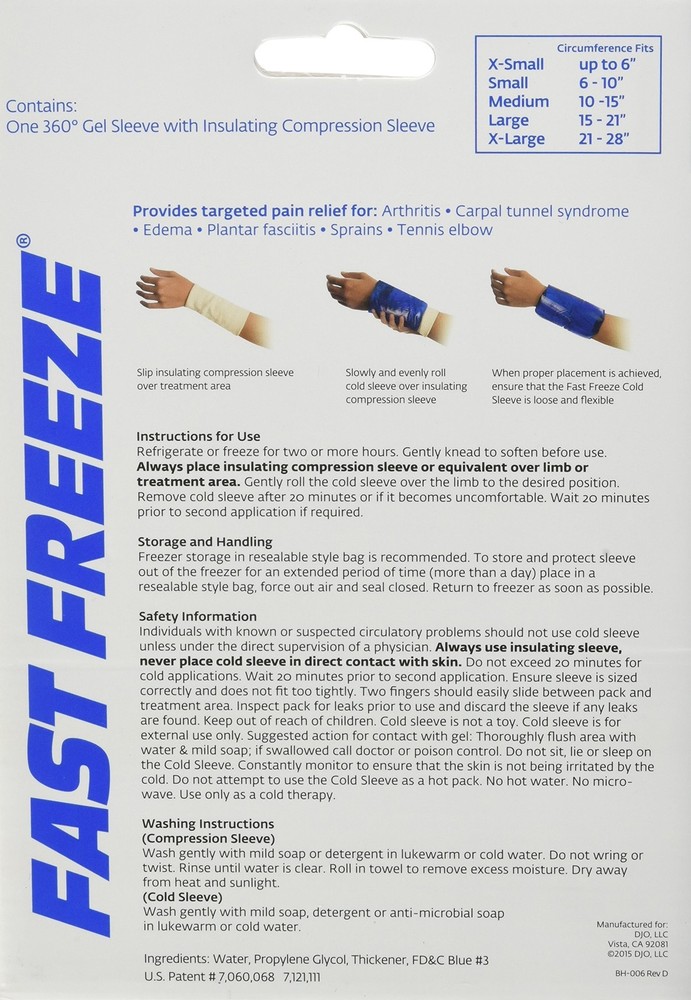 Fast Freeze Naturally Cool Cold Therapy: Compression Sleeve, Medium