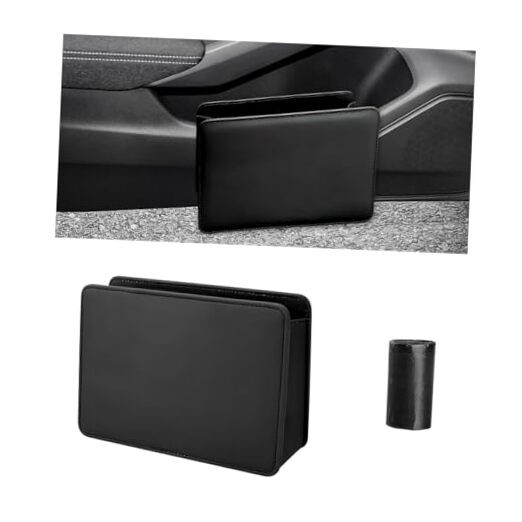 Car Trash Can, Leather Mini Dustbin Auto Storage Container with One Roll Black