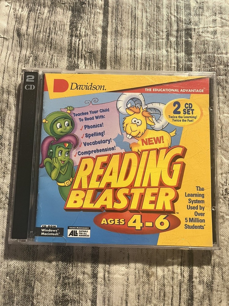 READING BLASTER AGES 4-6 Davidson Learning CD-ROM Game 2 Disc Set
