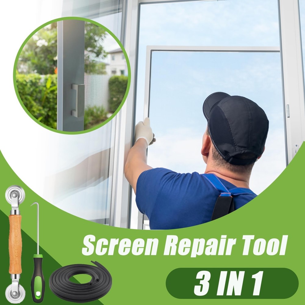Screen Repair Kit/Tool, Screen Roller Tool, Steel Roller with Bear, 32 ft Spl...