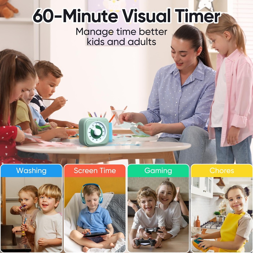 60 Minute Visual Timer for Kids, Silent Countdown Clock, Time Management Tool...