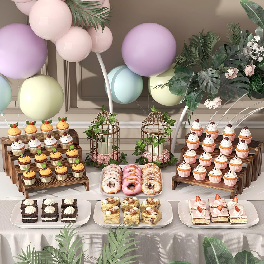 Wooden Tiered Riser Display Set for Events, Stackable Dessert Stands (4 pcs)