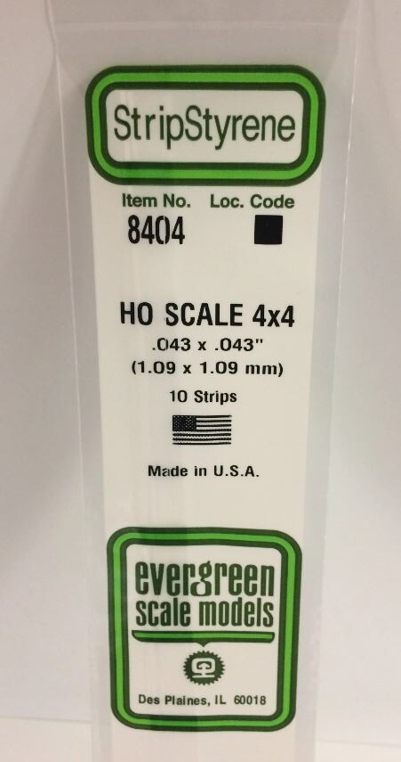 Evergreen Scale Models #8404 POLYSTYRENE STRIPS, .043" X .043" - More Below