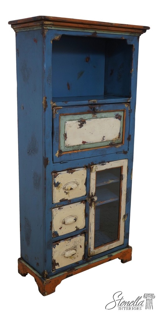 LF63660EC: Distressed Painted Finish Bookcase Desk Cabinet