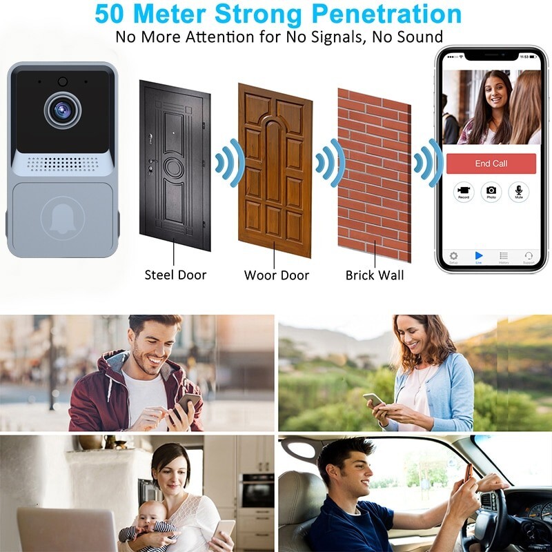 Wireless WiFi Video Doorbell Smart Phone Door Ring Intercom Security Camera Bell