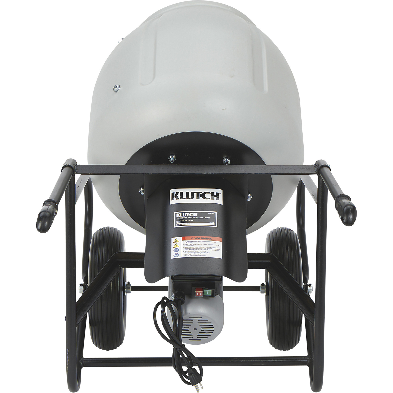 Klutch Electric Cement Mixer, 3.5 Cu. Ft. Poly Drum, 1/2 HP, 120V Electric