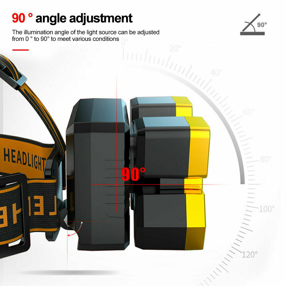 Super Bright Head Torch Headlight LED USB Rechargeable Headlamp Fish Waterproof