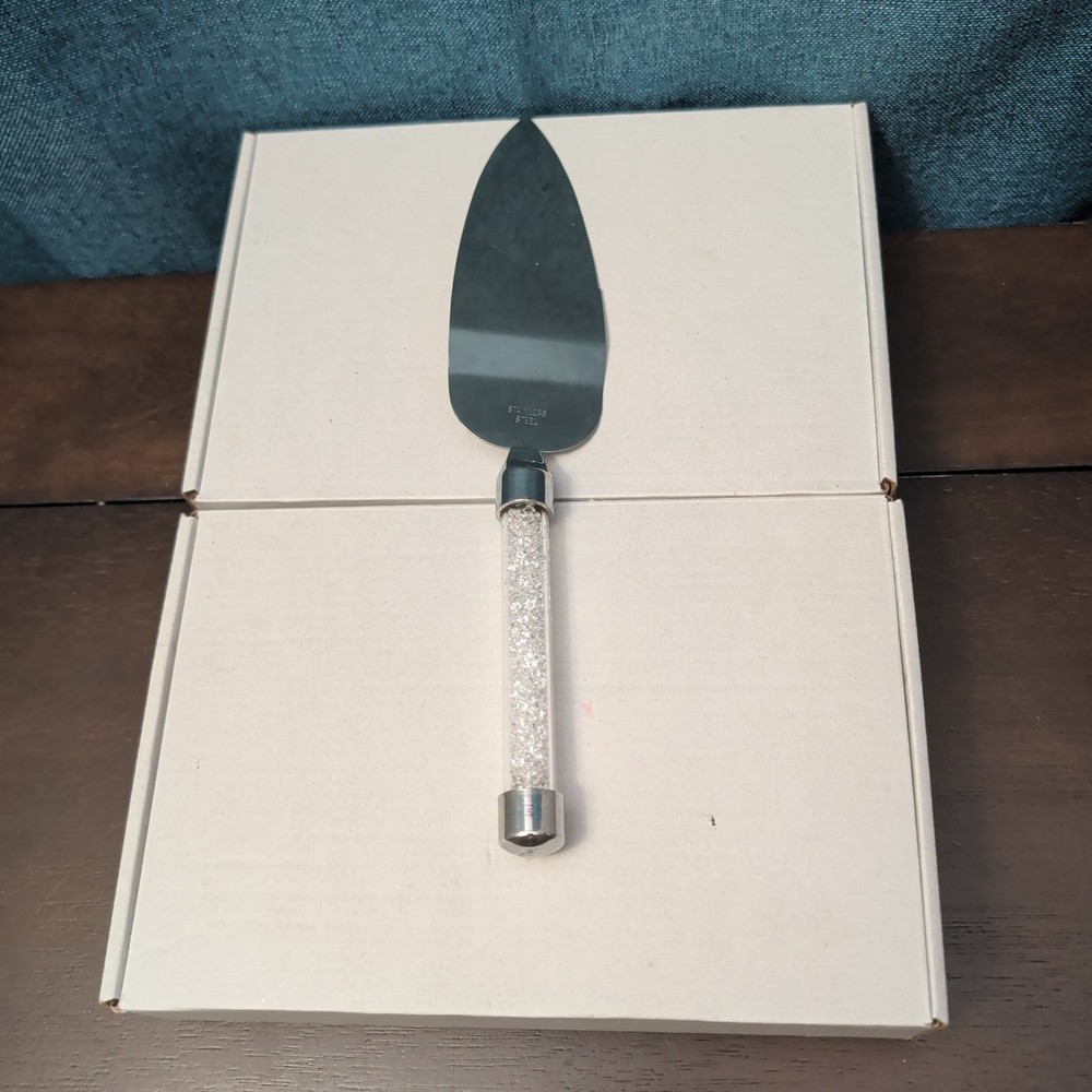 Mr & Mrs Wedding Cake Server Knife Set | Crystal Filled Bling Handle Stainless