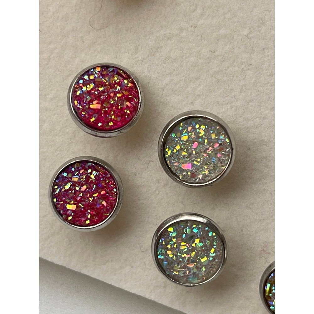 Glittery Studs 5 Pairs Round Earrings Multicolor