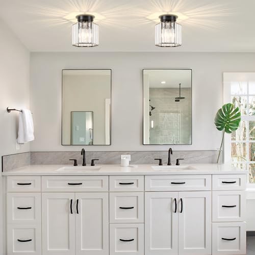 2 Pack Crystal Semi Flush Mount Ceiling Light, Hallway Light 1-Light Black