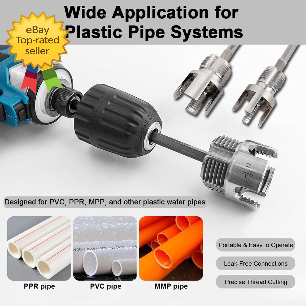 3Pcs PVC Pipe Threader Kit 1/2" 3/4" 1" NPT Integrated Internal & External Pipe