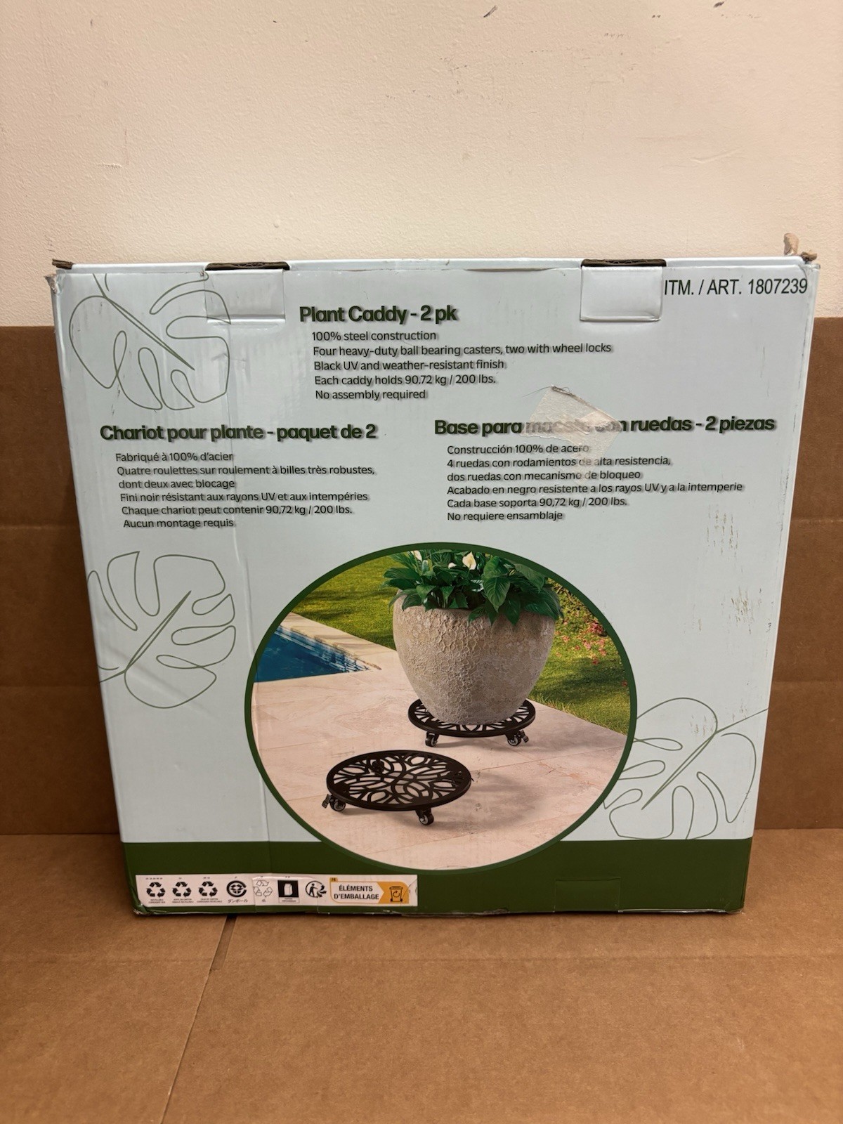 2-Pack Costco Steel Plant Caddy with Heavy-Duty Ball Bearing Casters Black